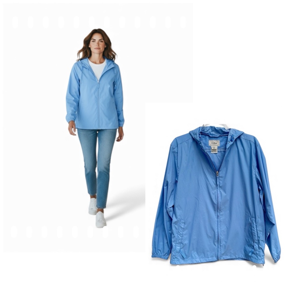 Womens Ll Bean Basic Hooded Outer Shell Windbreak… - image 1
